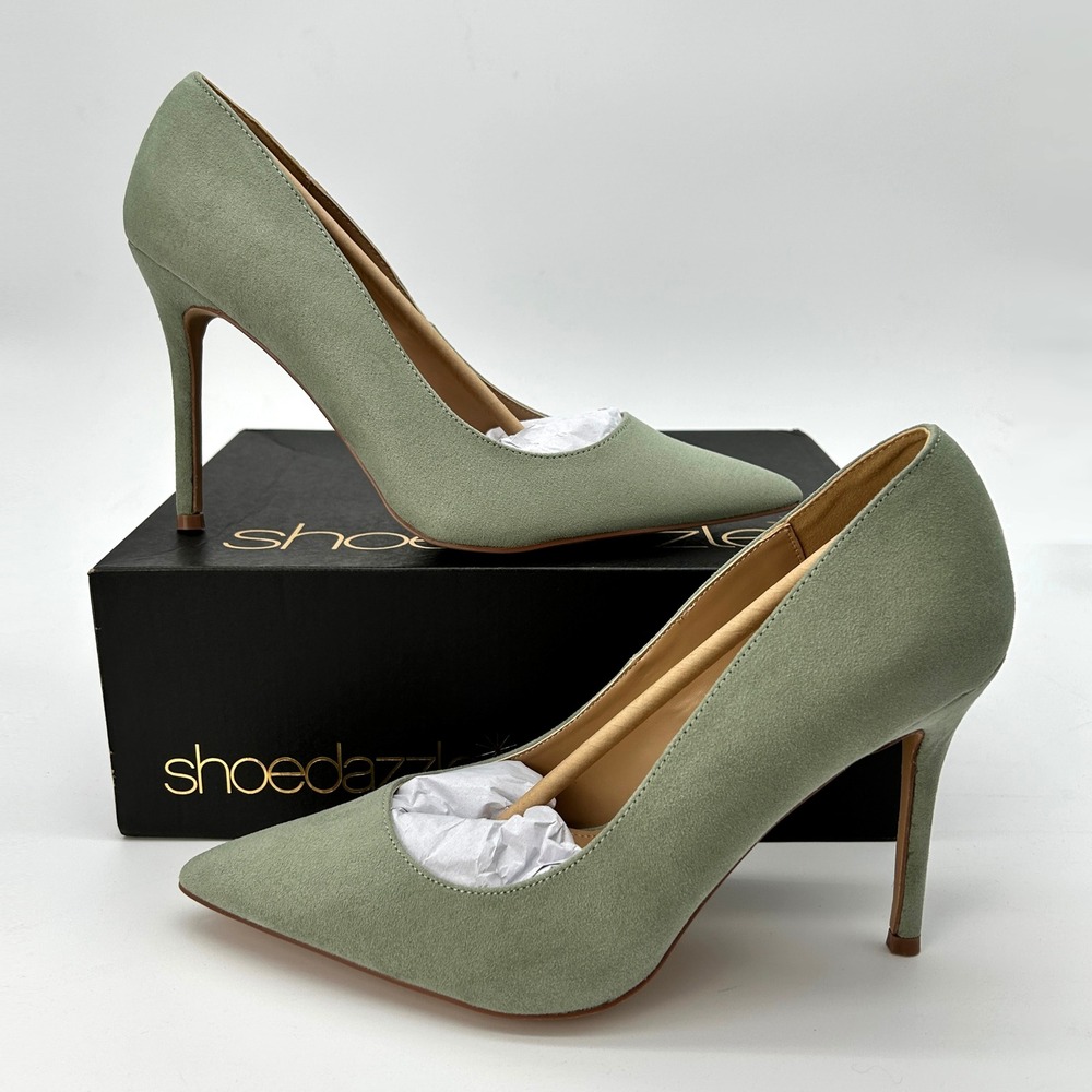 Womens Stiletto Pumps ShoeDazzle Naomi Size 9.5 Wide Sea Green Faux Suede NEW